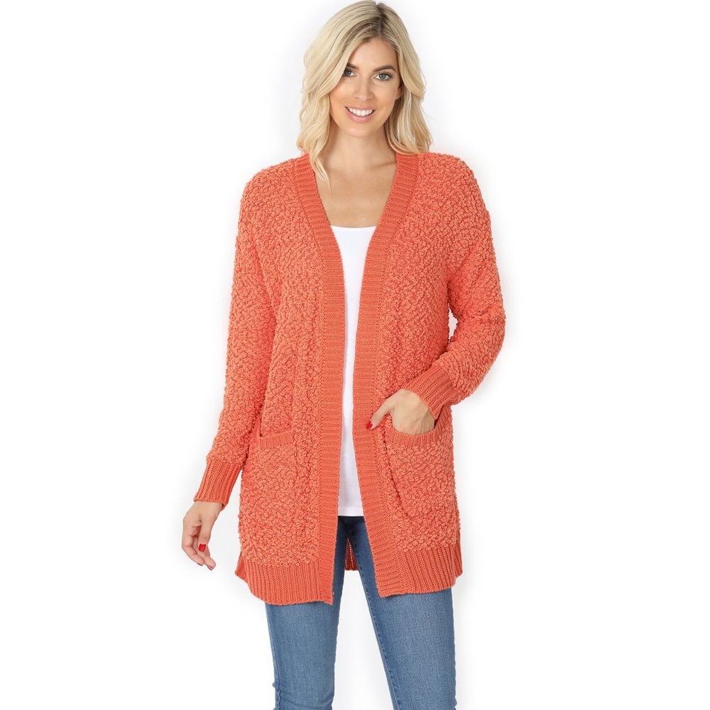 Ribbed Popcorn Cardigan in Ash Copper